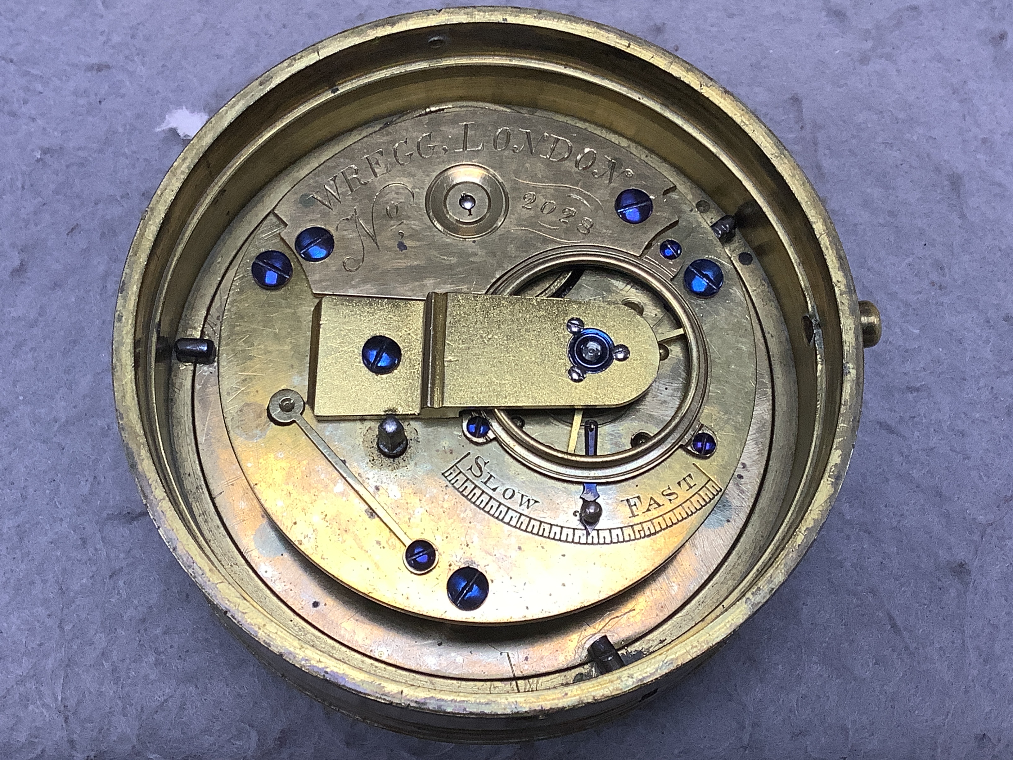 A rare early 19th century Royal Mail Coach Guard’s timepiece, ‘No. 1’, by Wregg London, c.1810, outer case 9.2cm